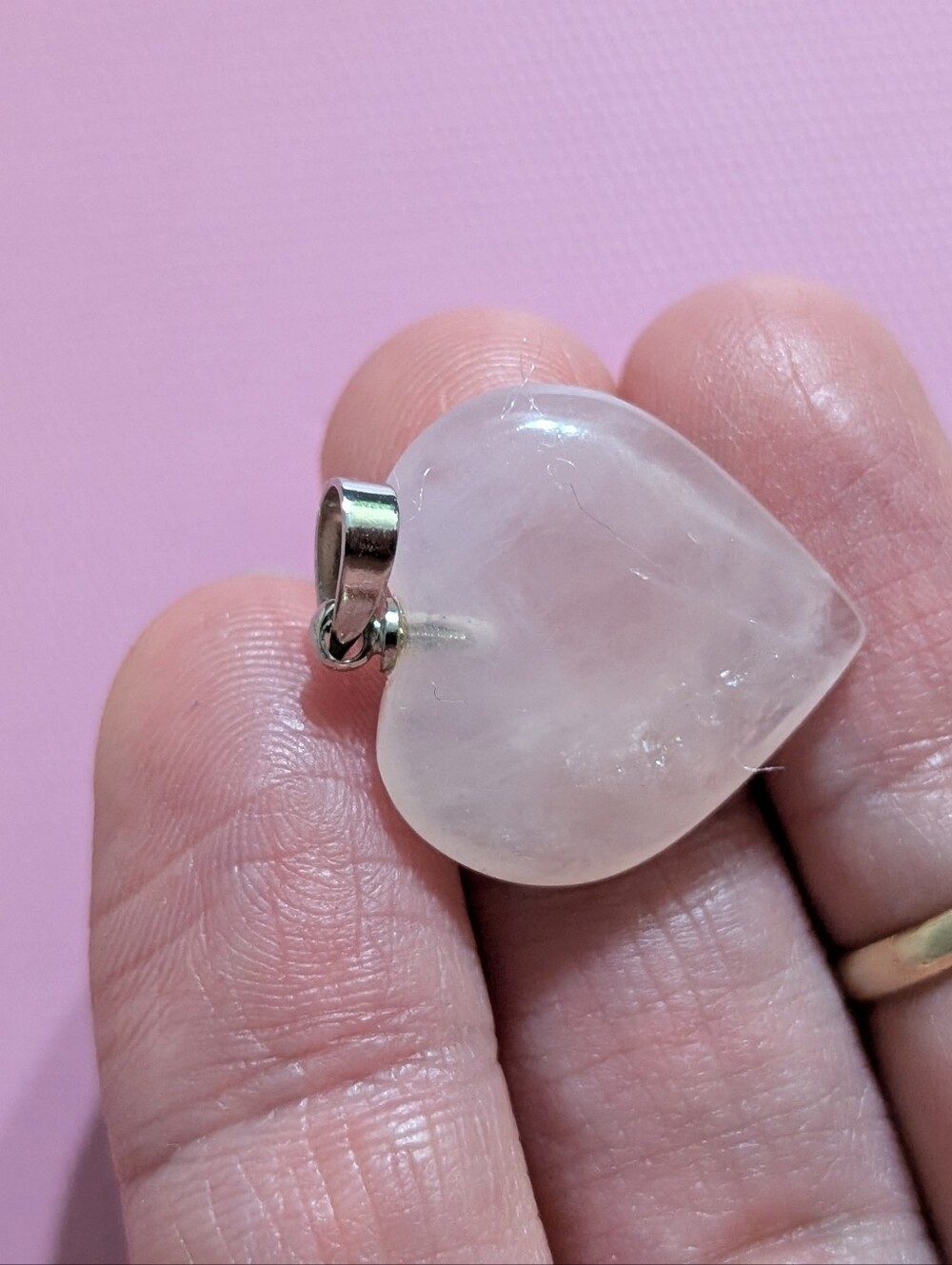 Rose Quartz Heart Pendant Necklace - Pink Stone Heart Pendant